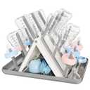 Large Baby Bottle Drying Rack, Space Saving 18 Hooks Slope Travel Bottle Dryer with Removable Drip Tray, Countertop Holder Organizer for Bottles & Baby Brushes Pacifiers and Pump Part-BPA Free