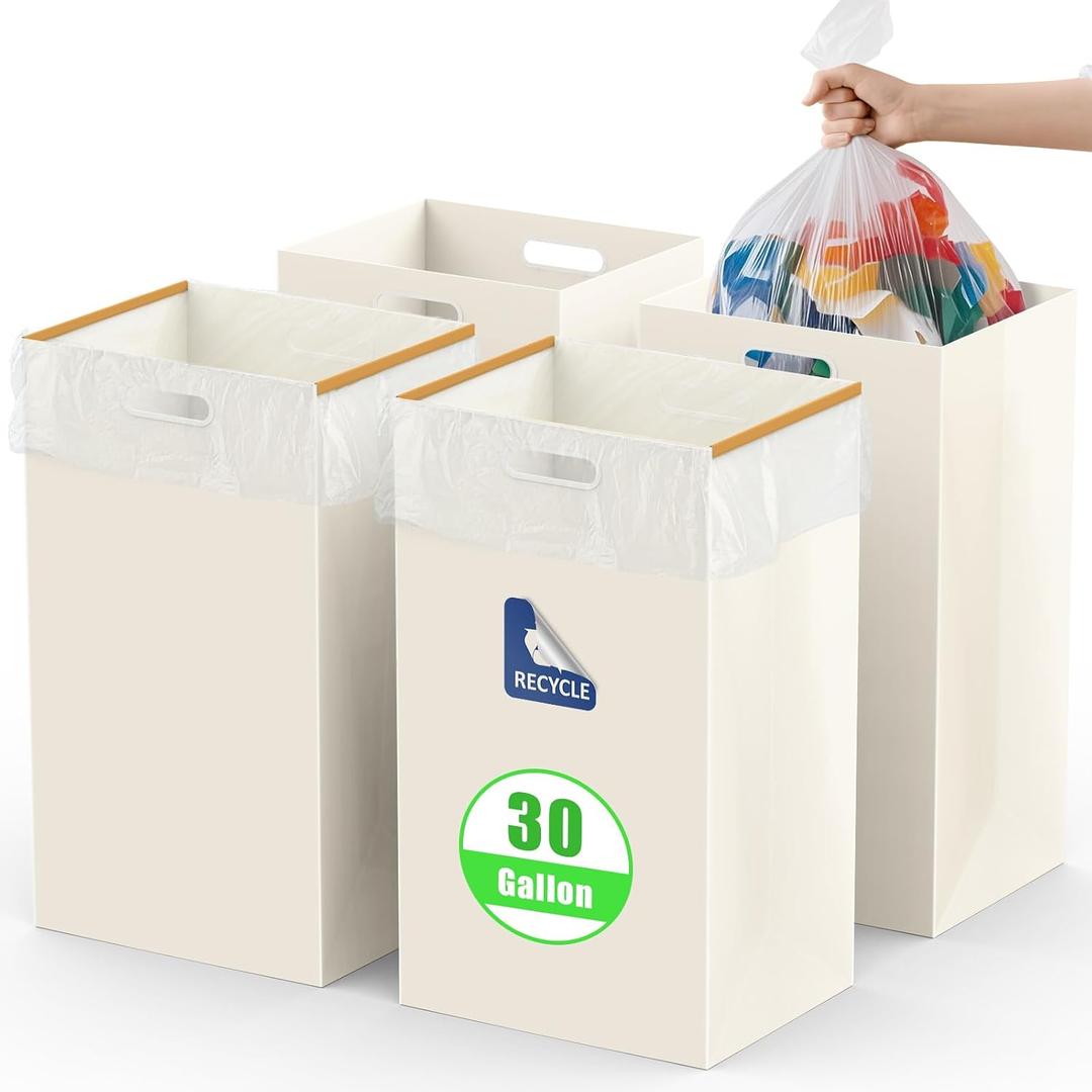30 Gallon Disposable Trash Cans with Built-in Handles, 4 Pack Extra Large Portable Trash Can, Waterproof Layer Reusable Garbage Can, Recycling Bins, Extra-Thick Recycled Cardboard, Perfect for Parties