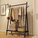 KASLANDI Solid Wood Clothes Rack, Clothing Rack for Hanging Clothes, Hanging Racks for Clothes with Shelves Load 350 Lbs Garment Rack (Black)