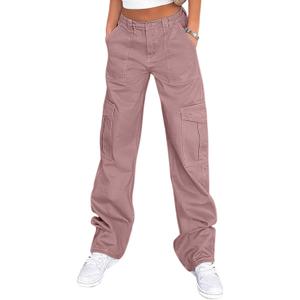 Lepunuo Cargo Pants for Women High Waisted Casual Pants Baggy Stretchy Wide Leg Y2K Streetwear with 6 Pockets (XX-Large, Purple Gray)