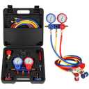 3 Way AC Manifold Gauge Set AC Gauge Set Fits for R134A R410A R404A R22 Refrigerant with Adjustable Couplers, Hoses, Can Tap & Adapters