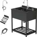 Stainless Steel Utility Sink, 25.7" × 20.7" × 39.5"Freestanding Sink with Cold and Hot Water Faucet,Hoses and Drain Kit for Kitchens, Bathrooms, Garage, Laundry Room
