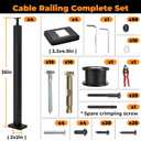 36" Cable Railing Post Kit DIY Cable Railing System Kit | with 4 Pack Stainless Steel Level Drilled Deck Railing Posts, 250FT 1/8" Cable Wire Rope, 20 Terminals & 88 Grommets