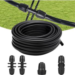 50FT 1/2 Inch Drip Irrigation Tubing Main Line Hose Tube, Drip Line Irrigation System Includes 2pcs 6-Way Connector & 1/2" Straight Connector & 3/4" to 1/2" Faucet Adapter for Garden Watering