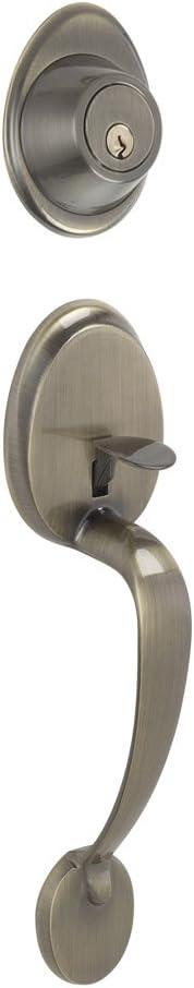 SCHLAGE Dexter by Schlage JH58BAR609 Barcelona Exterior Handleset with Deadbolt, Antique Brass