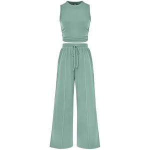BTFBM Summer Outfits For Women 2026 Ribbed Sleeveless Tank Tops Wide Leg Pants 2 Piece Sets Lounge Set Clothing S