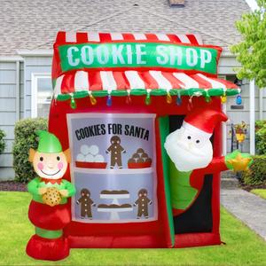 6FT Christmas Inflatable Santa Elf Cookie Shop Decoration with LED Lights Outdoor Yard Easter Blow Up Decorations Inflatable Cookie Shop Gingerbread Outdoor Christmas Decor