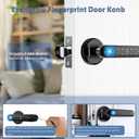 Fingerprint Door Lock Biometric Door Knob with Keypad Keyless Entry, 5-in-1 Door Locks for Bedrooms(Fingerprint/App/Code/Key/IC Card), Home Hotel Office Apartment Black