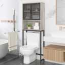 Launica Over the Toilet Storage Cabinet, Over Toilet Bathroom Organizer with Mesh Doors and Shelves, Freestanding Bathroom Storage Cabinet Above Toilet, Wood and Metal, Light Grey Oak