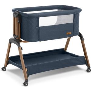 3 in 1 Baby Bassinet, Rocking Bassinets with Comfy Mattress and Wheels, Adjustable Height Bassinet Bedside Sleeper, Easy Folding Portable Crib for Newborn (Navy Blue)
