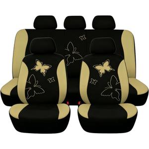 Car Seat Covers, 9PCS Butterfly Print High Back Vehicle Front Seat & Rear Bench Protector, Breathable Automotive Interior Chair Accessories, Universal for SUV Sedan Truck (Beige)