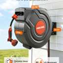 Retractable Garden Hose Reel 130 FT 1/2 Inch 180 Swivel Automatic Slow Return Any Length Lock Hose Reels for Outside 9 Pattern Sprayer Nozzle UV Resistant