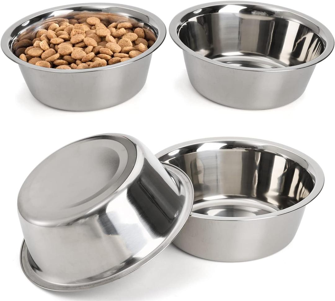 DEAYOU 4-Pack Stainless Steel Dog and Cat Bowl, Metal Food and Water Dish, 8" Basic Pet Feed Bowl for Large Medium Small Dog, 47 OZ Replacement Bowls for Elevated Stand, Kitten, Puppy, Dishwasher Safe