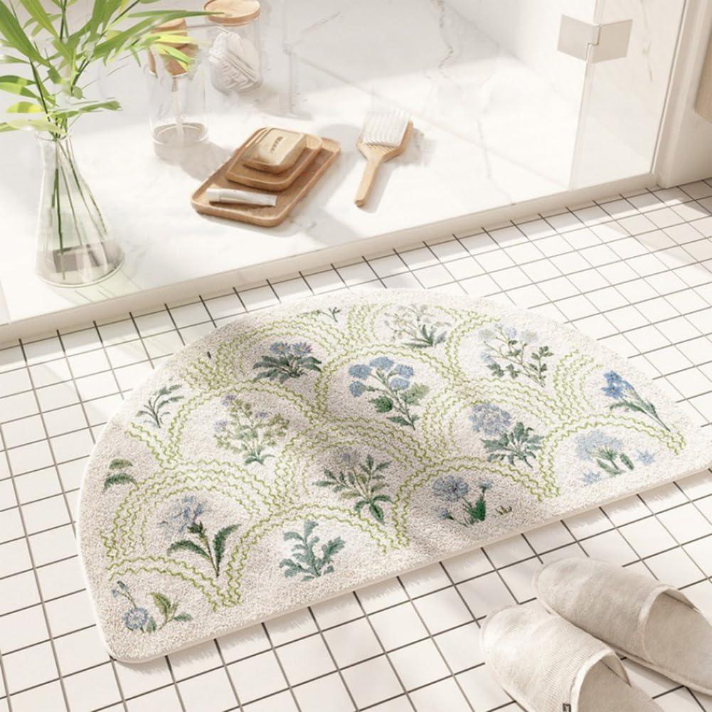 Vctops Half Circle Bathroom Rugs, Spring Floral Print Absorbent Microfiber Bath Rugs, Non Slip Quick Dry Bath Mats for Bathroom Floor, Tub and Shower, Home Decor Accessories (Half Round C,16"x24")