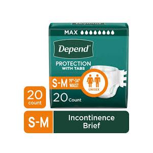 Depend Protection with Tabs Incontinence Underwear, Adult Diapers, Unisex, S/M, 20 Count