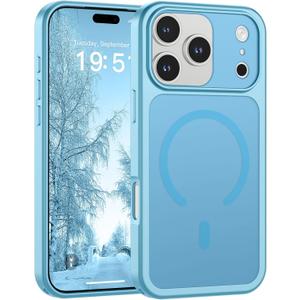 SUPFINE Magnetic for iPhone 17 Pro Case (Compatible with MagSafe)(Military Grade Drop Protection)(Camera Protection) Translucent Matte Shockproof Phone Cover,Light Blue