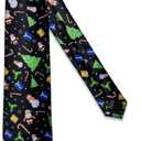 DiBanGu Christmas Ties for Men Xmas Holiday Necktie and Pocket Square Cufflinks Set Vacation Festive Necktie with Gift Box (Black/Green Christmas Tree)