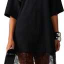 Verdusa Women's Lace T Shirt Dress Oversized Midi Dresses Concert Outfits, Small