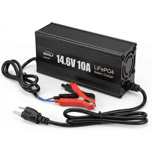 12V 10A LiFePO4 Battery Charger, 14.6V 10A Smart Automatic Charger for 12V Lithium Battery, Aluminum Case with Cooling Fan, Overcharge Protection for Car, RV, Boat, Motorcycle