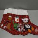 COOLWUFAN Christmas Stockings 4 Pack, 19'' Xmas Stockings with Snowflake Santa Snowman Reindeer Penguin and Plush Faux Fur Cuff Stockings for Stairs Fireplace Hanging Xmas Home Decor