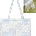 Cute Quilted Tote Bag For Women Colloge Tote bags Floral Medium Size Cotton Patchwork Bag
