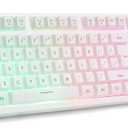 HUO JI White Gaming Keyboard USB Wired with Rainbow LED Backlit, Floating Keys, Mechanical Feeling, Spill Resistant, Ergonomic for Xbox, PS Series, Desktop, Computer, PC