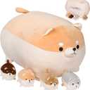 PixieCrush Stuffed Dog Toy - Cute Plushies Shiba Inu Mommy with 4 Puppies - Adorable Plush Pillow for Imaginative Play - Puppy Surprise Soft Animal Toy Set for Girls - Stuffed Animals for Ages 3-8