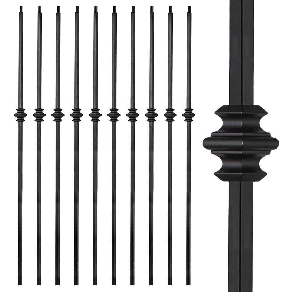 Wrought Iron Balusters - Hollow Single Knuckle Stair spindles - Railing Spindles - 44 in X 1/2 in - Box of 10 (Satin Black)