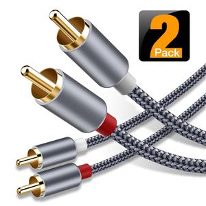 RCA Cable, Goalfish 2RCA Male to 2RCA Male Stereo Audio Cables2-Pack/4ft, Hi-Fi Sound, ShieldedBraided RCA Stereo Cable for Home Theater, HDTV, Amplifiers, Hi-Fi Systems, Car Audio, Speakers (Grey)