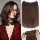 Rich Choices 100% Real Human Halo Hair Extensions Remy Short Invisible Wire Halo Hair Extensions Human Hair Clip in Hair Piece Straight 12 Inch #2 Dark Brown