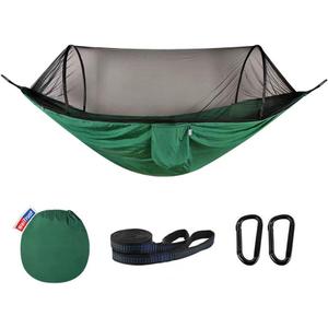 Camping Hammock with Mosquito Net - Double & Single Portable Hammocks with 2 Tree Straps, Lightweight Hammock Tent for Outdoor Camping, Hiking, Backpacking, Beach & Backyard (Dark Green)