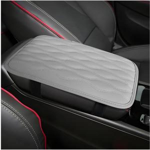 Car Center Console Cover, PU Leather Waterproof Vehicle Armrest Seat Box Cover Cushion Pad, Non Slip Soft Automotive Middle Console Protector, Universal for SUV RV Truck (Gray)
