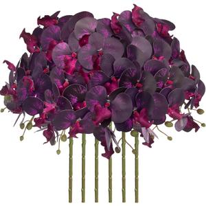 FagusHome 32 Inch Artificial Phalaenopsis Flowers 6 Pcs Artificial Orchid Flowers Stem Plants for Home Dcor (Dark Purple)