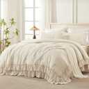 Andency Beige California King Comforter Set, 3 Pieces Farmhouse Shabby Chic Bedding Comforter Sets, Lightweight Fluffy Soft Microfiber All Season Bed Set(104x96In Comforter)