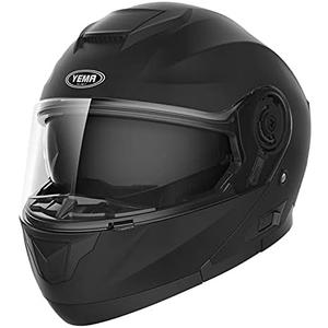 YEMA Motorbike Crash Modular Helmet ECE Approved - YM-926 Full Face Racing Motorcycle Helmet with Sun Visor for Adult Men Women - Matt Black, M