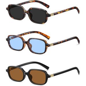 Retro Rectangular Sunglasses for Women Trendy Funny Vintage Fashion Narrow Small 90s Sunnies(3 Pack)