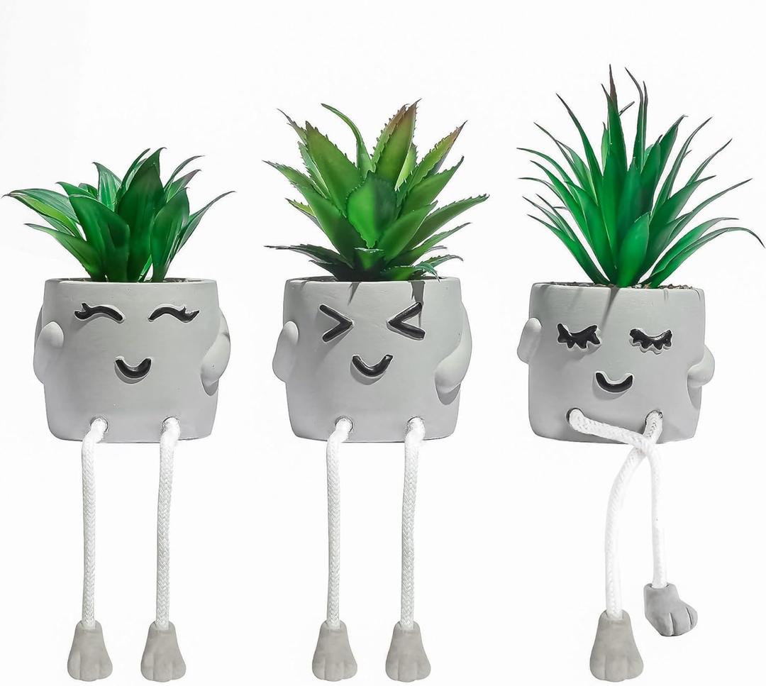 OLEEK small fake plants office decor - fake succulents plants artificial for desk decor - fake plant office decorations for work - office decor for women - office plants cubicle accessories room decor (collection A (set of 3))