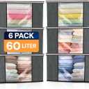 Reli. 60L Clothes Storage Bags (6 Pack) Foldable Closet Organizers & Closet Storage Containers | Foldable Bins with Lids, Handles | Large Clothing Bags for Towels, Toys, Blankets | Grey