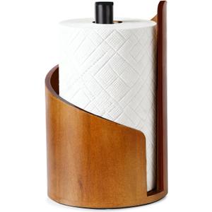 Paper Towel Holder - 100% Natural Wood, Wooden Wood Stand with Iron Base, Wooden Paper Towel Holder for Kitchen, Desktop, Cabinet (Brown)