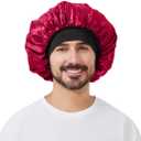 Satin Bonnet for Men, Silk Bonnet for Sleeping with Wide Band, Soft Hair Bonnets for Natural Curly Hair Braids (A03-red)
