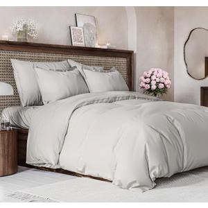 Duvet Cover Full Size Set - Extra Soft Full Size Duvet Cover 80 x 90 with 2 Pillow Shams - Hotel Luxury Easy Care and Fade Free w/ Zipper Closures & Ties - Comfy Breathable Bedding Set (French Grey) (04 - French Grey (No Comforter))
