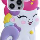 3D Cute Unicorn Soft Case for iPhone 15 6.1 inch, 3D Cute Cartoon Kawaii Fashion Character Unicorn Horse Shape Kids Girls Women Soft Silicone Shockproof Case