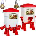 Erinaik Chicken Feeder and Waterer Set, 3 Gallon/16 LB Automatic Poultry Feeding System with Hanging Option, No Waste Feeder Ports & Water Cups, BPA-Free, Ideal for Hens Ducks and Poultry (RED2)