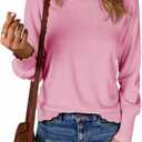 Cicy Bell Womens Crew Neck Long Sleeve Sweater Trendy Casual Scallop Trim Fall Knit Lightweight Pullover Tops XL