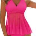 Dridreo Hot Pink Swimsuits for Women 2026 Tummy Control Tankini Sets Two Piece Full Coverage Bathing Suit High Waisted Swimwear XL