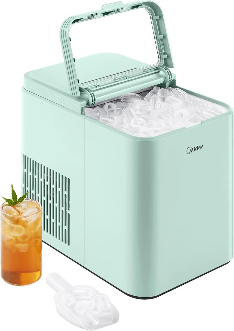 Midea MERI26B1AGN Countertop Bullet-Ice Maker, 8 Ice Bullets Ready in 6 Minutes, 26lbs/24H, Self-Cleaning Function with Ice Scoop and Basket for Home/Office/RV