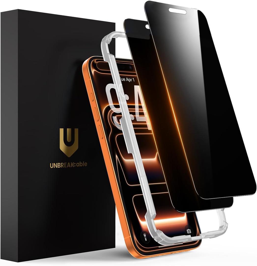 UNBREAKcable Privacy Screen Protector for iPhone 17 Pro Max, Full Coverage Shatterproof Tempered Glass[True 28Anti Spy][9H Hardness][Easy Installation Frame]2-Pack Private Screen for iPhone 17 ProMax