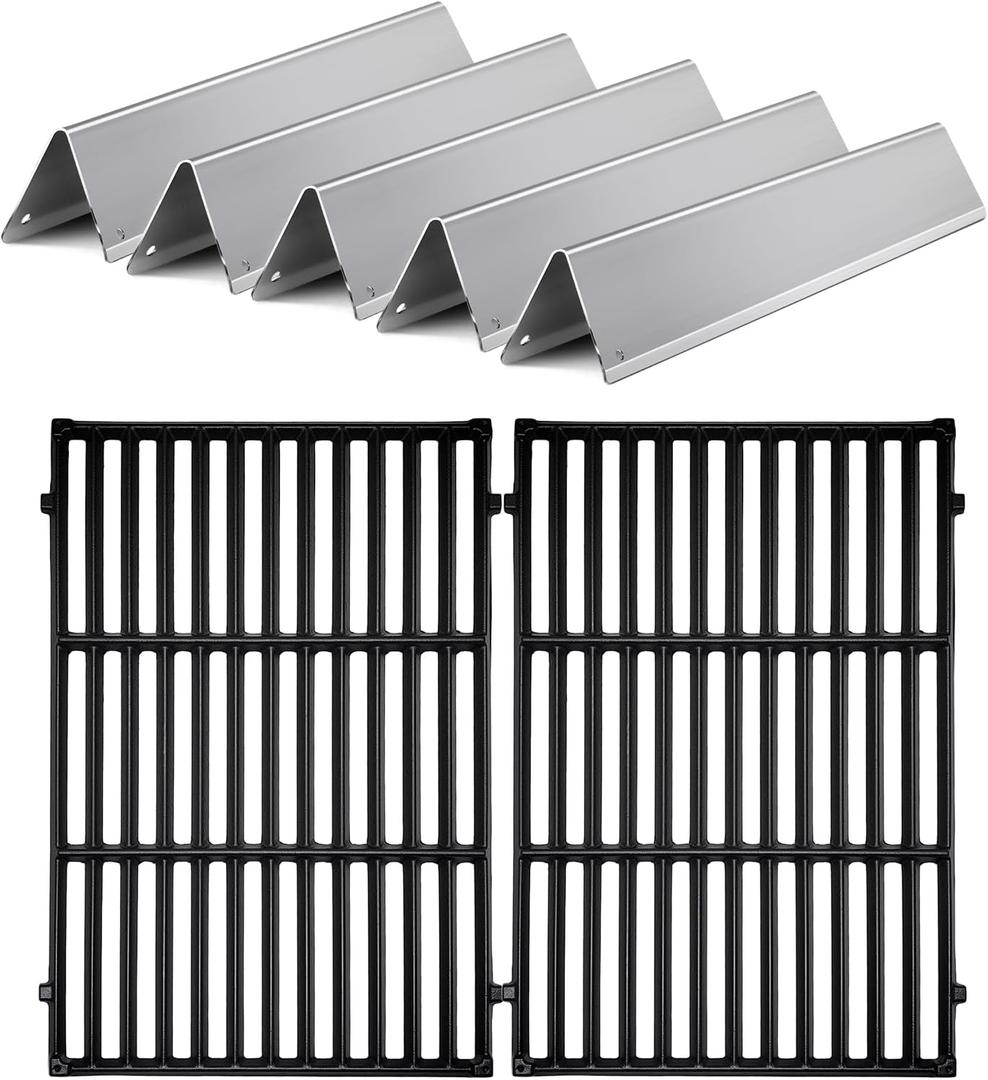 2PACK 7638 Grill Iron Cooking Grates with 5PACK 7636 Stainless Steel Flavorizer Bars for Weber Spirit 300 and GS4 Spirit II 300 Series E310 E320 E330 S310 S320 S330 Grill Part 69797 68843