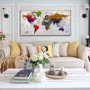 Framed wall art World Map Wall Art Canvas Picture 20inx40in Large Antiqued Map of The World Canvas Painting Artwork Prints for Office Wall Decor Home Living Room Decorations Framed Ready to Hang