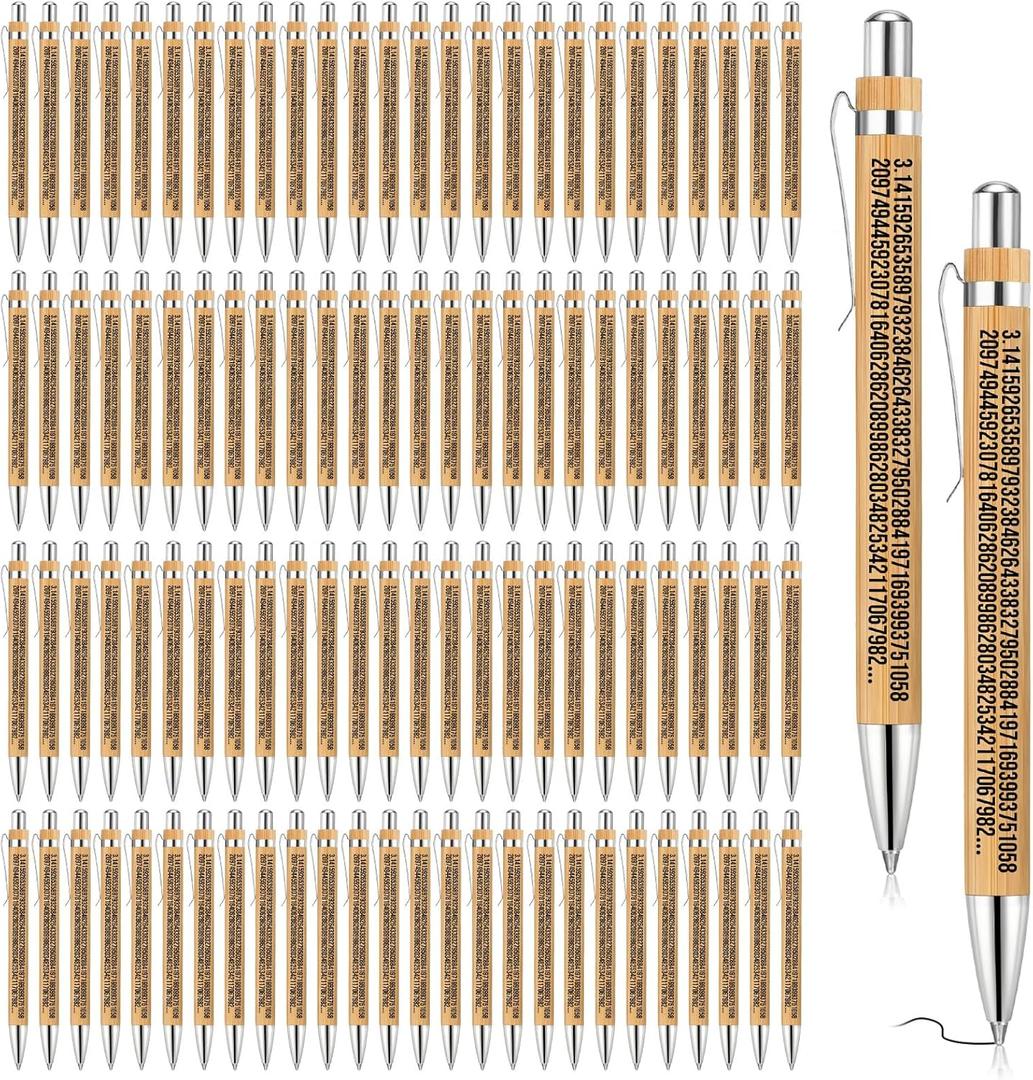Spakon 100 Pcs Pi Math Pen Graduation Math Party Favors Funny Endless Bamboo Ballpoint Pens Bulk Gifts Bag for Graduation Mathematics Teacher Students Mathematics Lovers Party Favors Supplies
